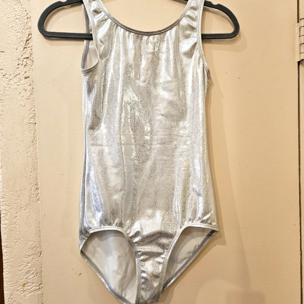Silver metallic dance leotard bodysuit onesie costume